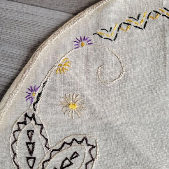 Vintage Hand-Embroidered Round Floral Tablecloth 18" - Picture 2 of 6